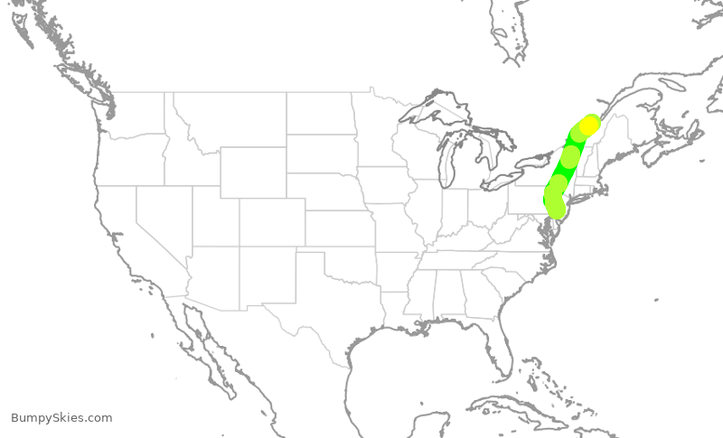 Turbulence forecast map for JIA5319, YQB to PHL