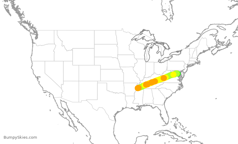 Turbulence forecast map for JIA5319, MEM to DCA
