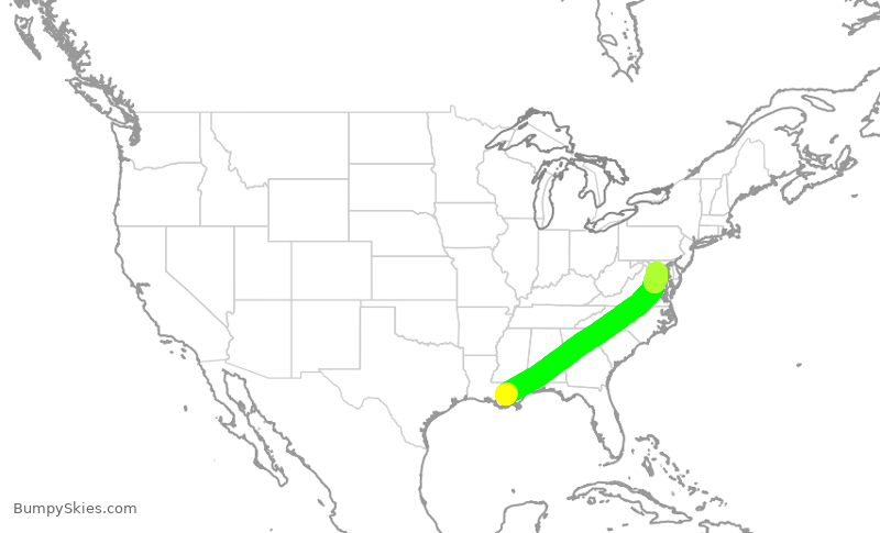 Turbulence forecast map for JIA5319, MSY to DCA