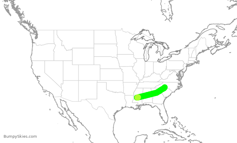 Turbulence forecast map for JIA5322, JAN to CLT