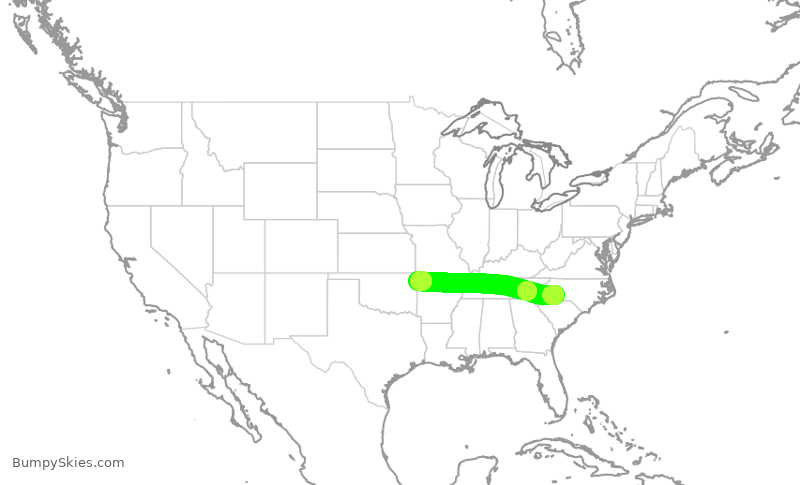 Turbulence forecast map for JIA5327, CLT to XNA