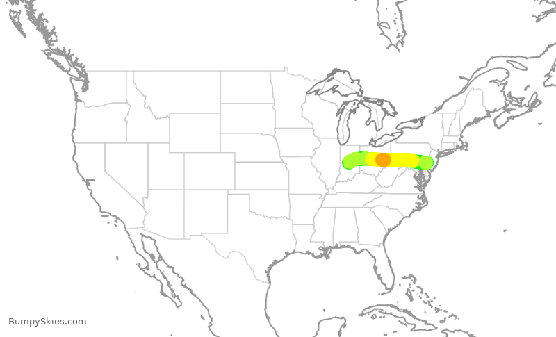 Turbulence forecast map for JIA5328, PHL to IND