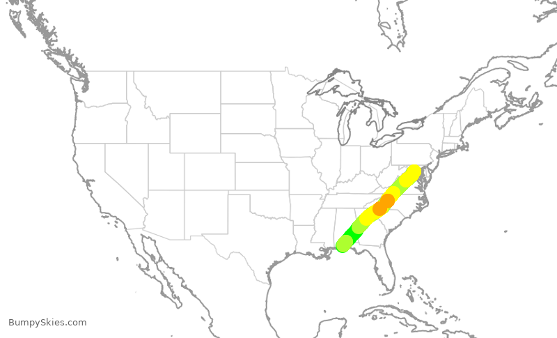 Turbulence forecast map for JIA5330, DCA to PNS