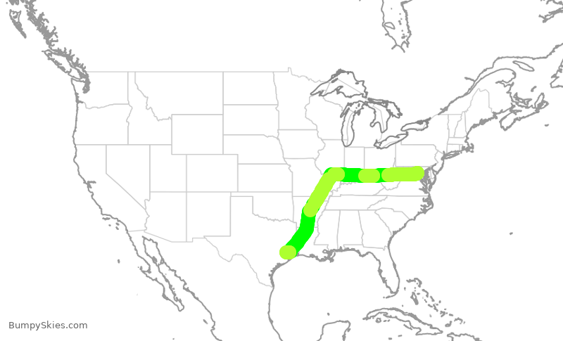 Turbulence forecast map for JIA5333, DCA to IAH