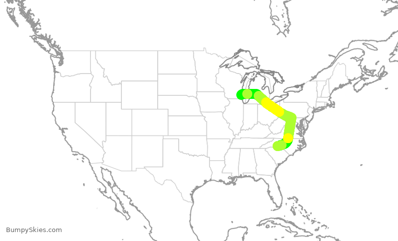 Turbulence forecast map for JIA5337, CLT to MKE