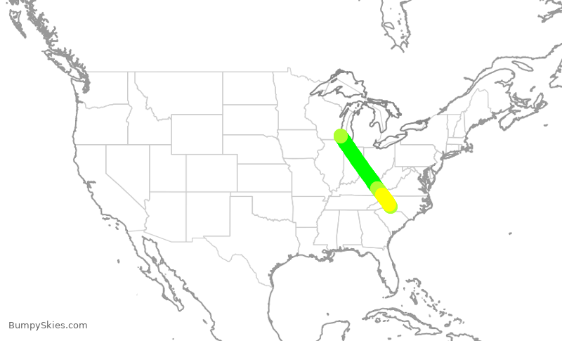 Turbulence forecast map for JIA5337, MKE to CLT
