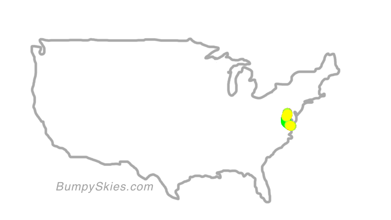 Map of continental US with illustrated flight path and turbulence forecast (described in text below)