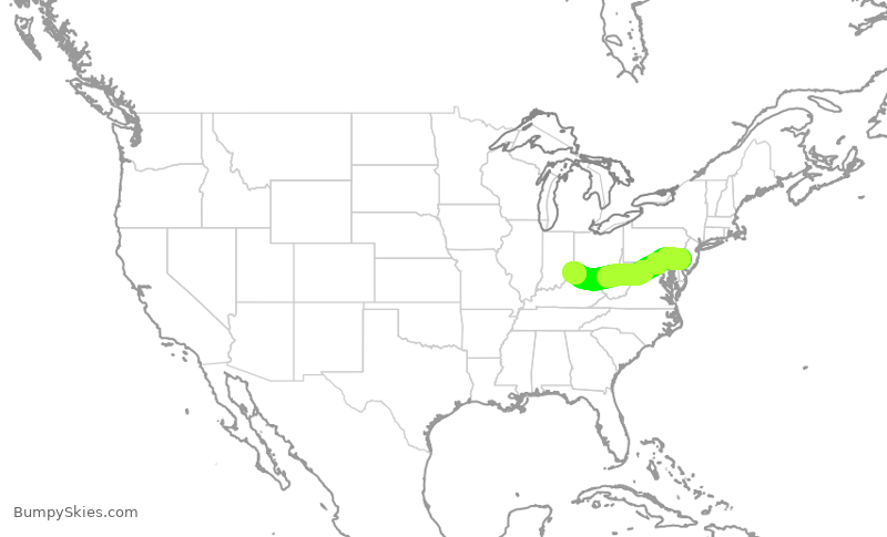 Turbulence forecast map for JIA5337, PHL to CVG
