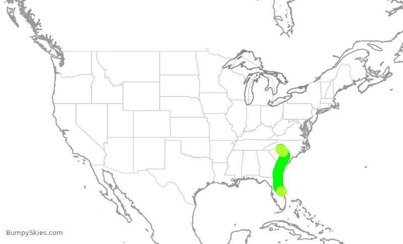 Turbulence forecast map for JIA5339, MLB to CLT