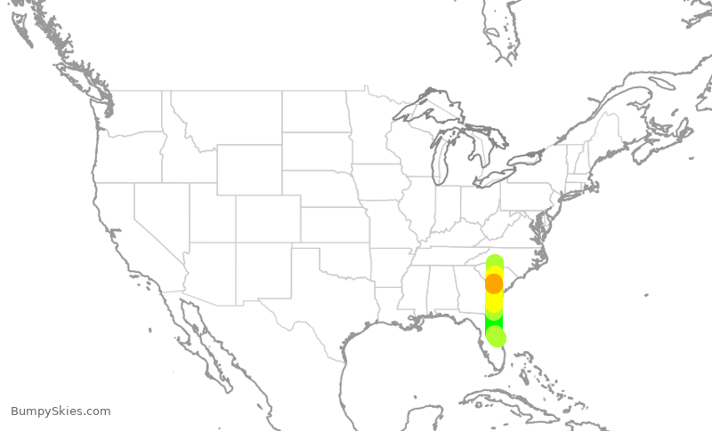 Turbulence forecast map for JIA5340, CLT to MLB