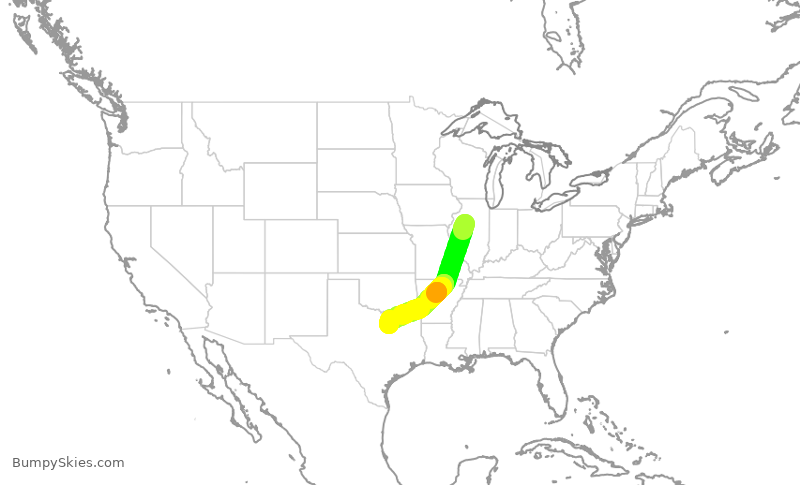Turbulence forecast map for JIA5340, PIA to DFW