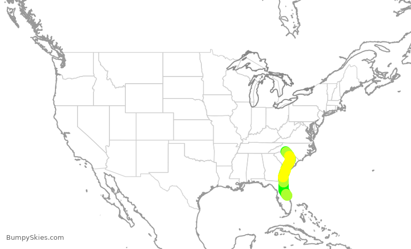 Turbulence forecast map for JIA5341, MLB to CLT