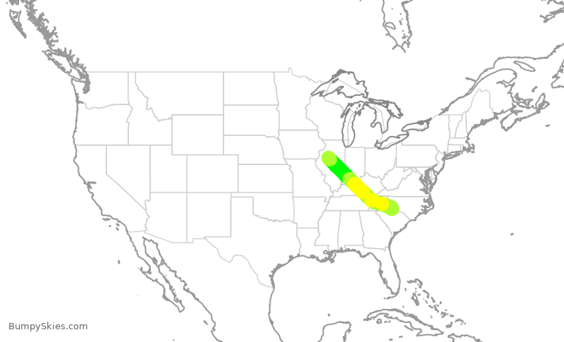Turbulence forecast map for JIA5343, PIA to CLT