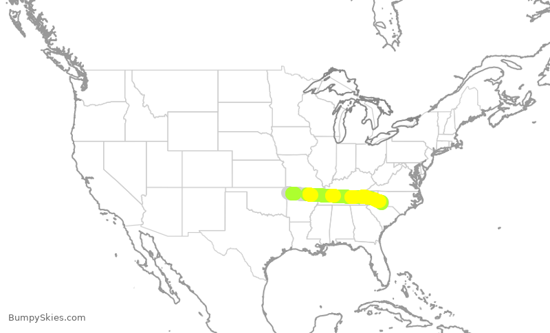 Turbulence forecast map for JIA5344, XNA to CLT