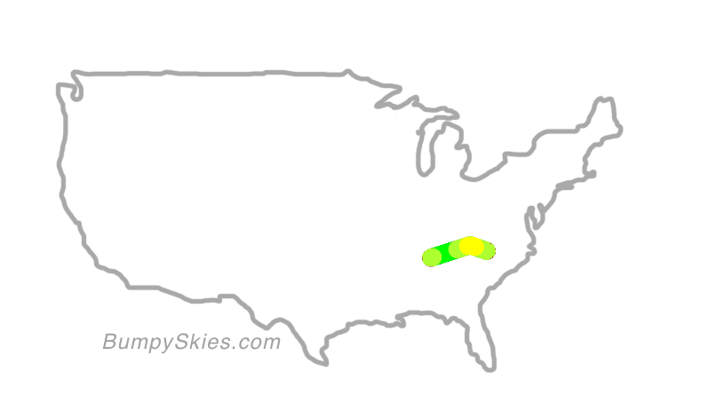Map of continental US with illustrated flight path and turbulence forecast (described in text below)