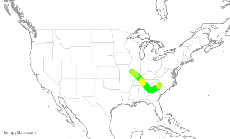 Turbulence forecast map for JIA5345, STL to CLT