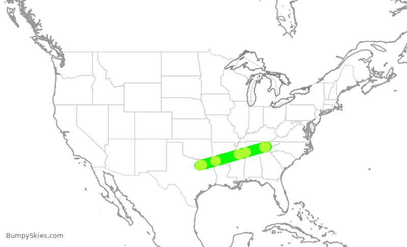 Turbulence forecast map for JIA5346, DFW to TYS
