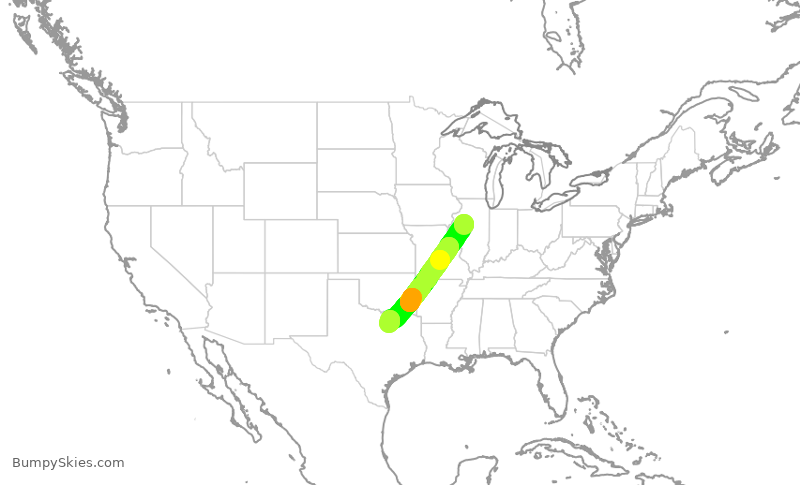 Turbulence forecast map for JIA5346, PIA to DFW