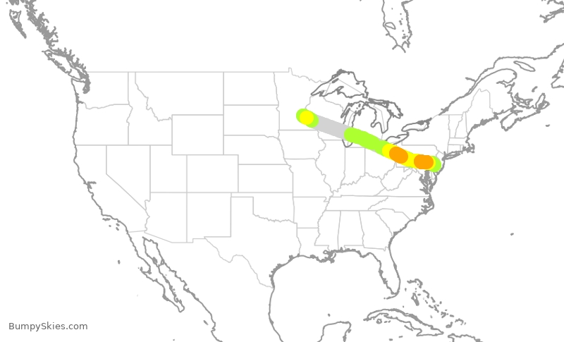 Turbulence forecast map for JIA5347, MSP to PHL