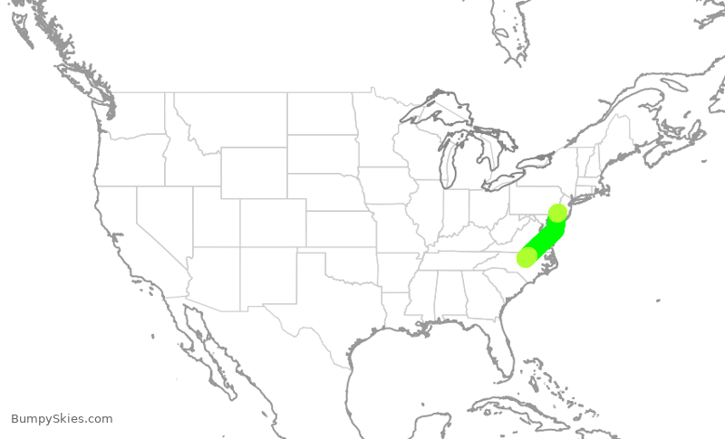 Turbulence forecast map for JIA5348, PHL to RDU