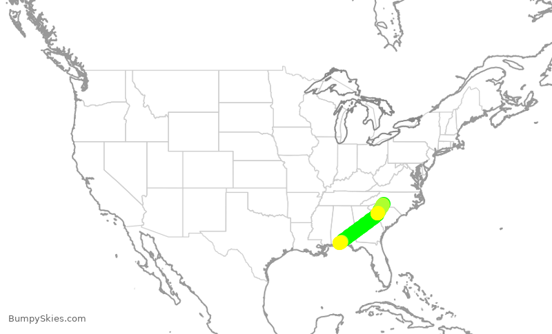 Turbulence forecast map for JIA5349, PNS to CLT