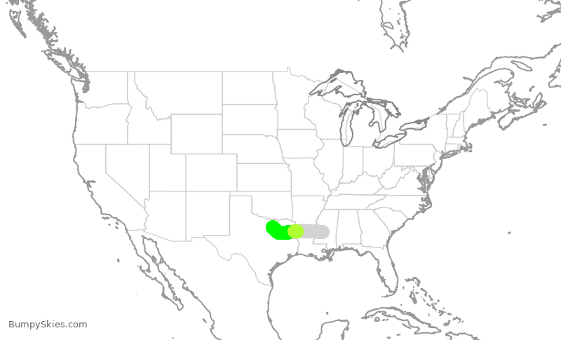Turbulence forecast map for JIA5353, JAN to DFW