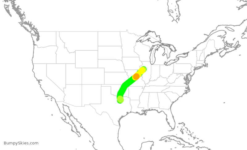 Turbulence forecast map for JIA5354, DFW to PIA