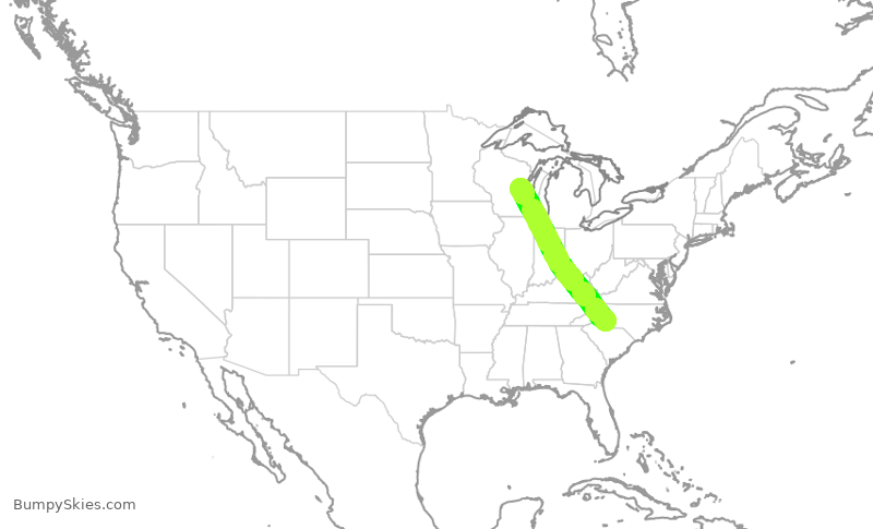 Turbulence forecast map for JIA5357, CLT to ATW