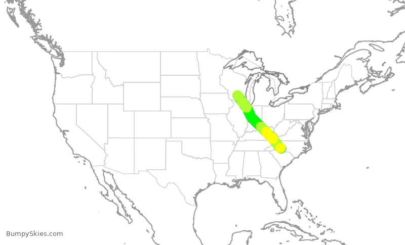 Turbulence forecast map for JIA5358, CLT to MSN