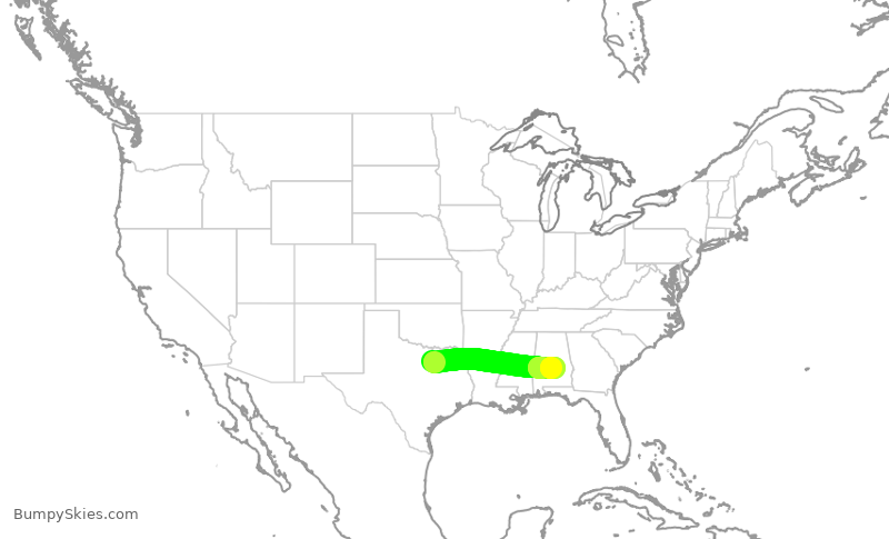 Turbulence forecast map for JIA5358, DFW to MGM