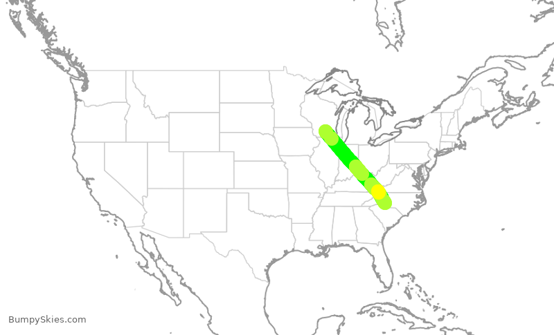 Turbulence forecast map for JIA5358, MSN to CLT