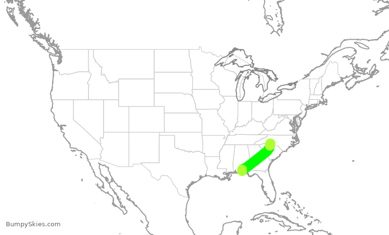 Turbulence forecast map for JIA5361, CLT to VPS