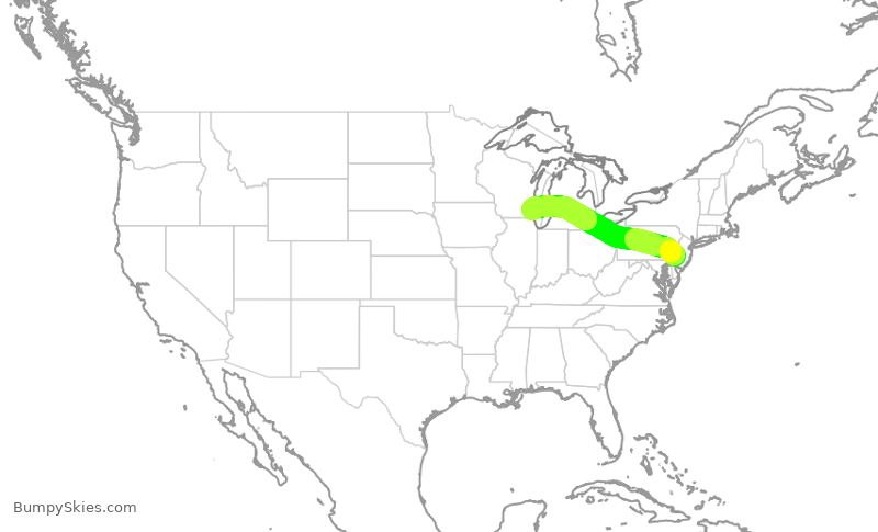 Turbulence forecast map for JIA5362, PHL to MKE