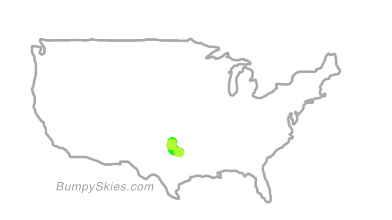 Map of continental US with illustrated flight path and turbulence forecast (described in text below)