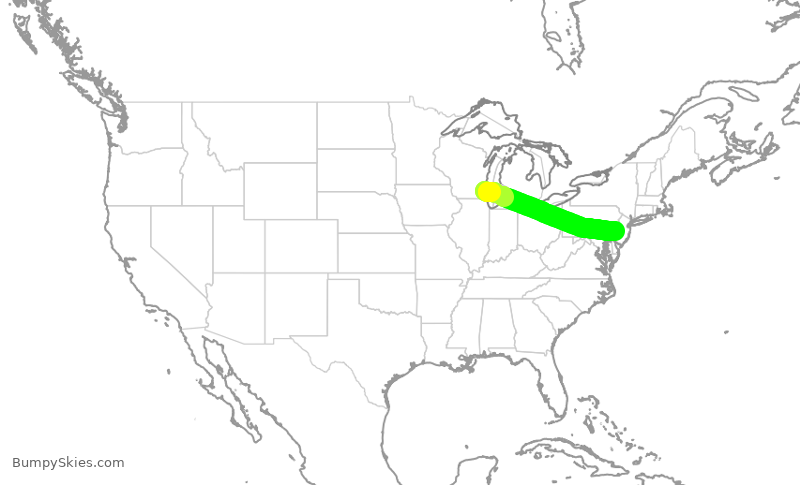 Turbulence forecast map for JIA5365, MKE to PHL