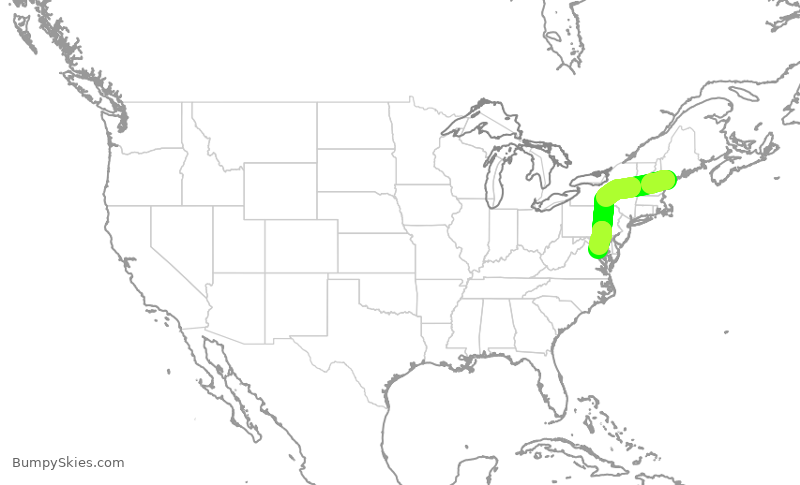 Turbulence forecast map for JIA5366, PWM to DCA