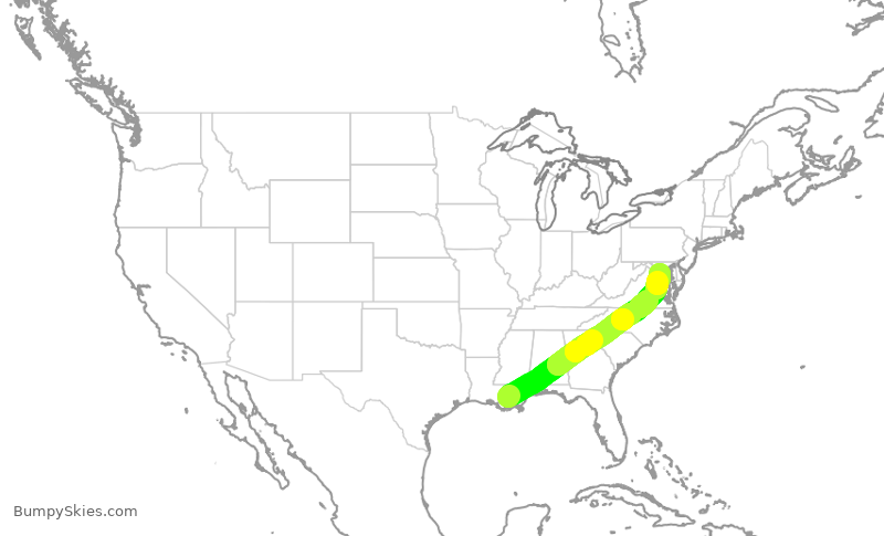 Turbulence forecast map for JIA5368, MSY to DCA