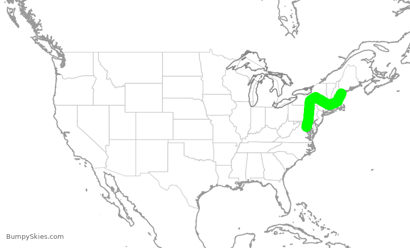 Turbulence forecast map for JIA5371, PWM to DCA