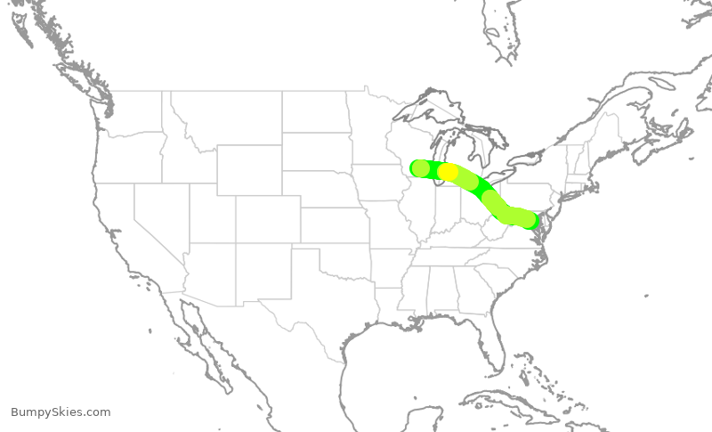 Turbulence forecast map for JIA5374, MSN to DCA