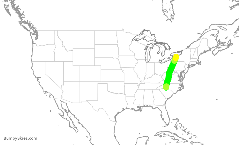 Turbulence forecast map for JIA5377, CLT to ROC