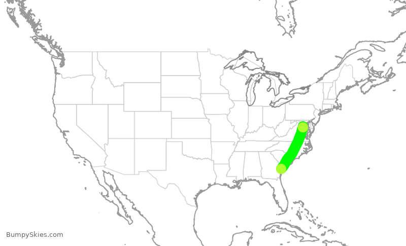 Turbulence forecast map for JIA5380, SAV to DCA