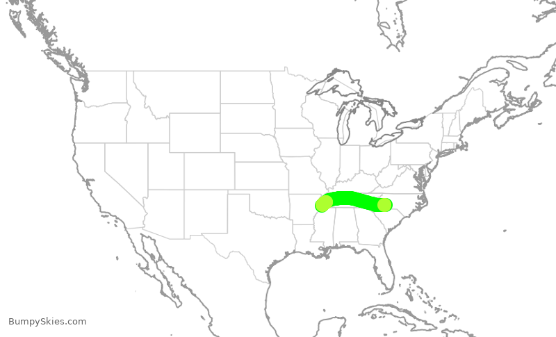 Turbulence forecast map for JIA5387, CLT to MEM