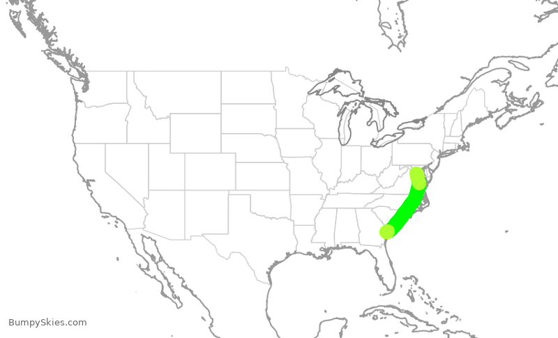Turbulence forecast map for JIA5387, DCA to SAV
