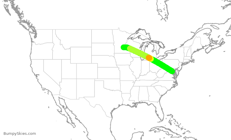 Turbulence forecast map for JIA5390, DCA to MSP