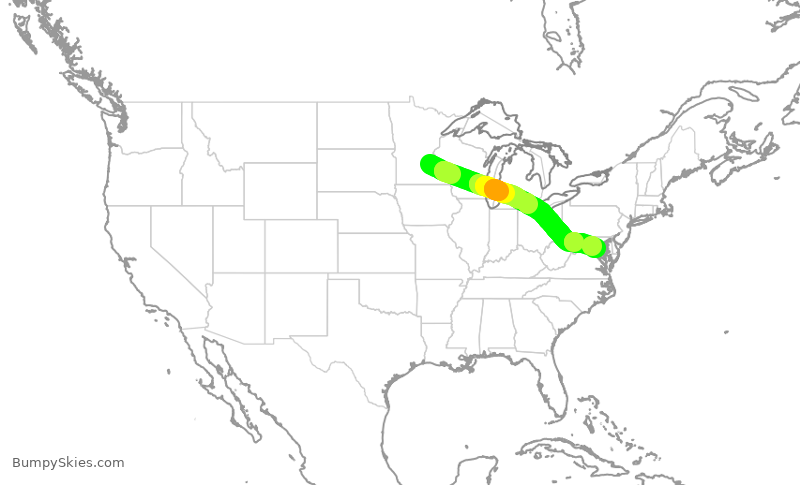 Turbulence forecast map for JIA5391, MSP to DCA