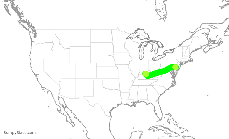 Turbulence forecast map for JIA5394, PHL to SDF
