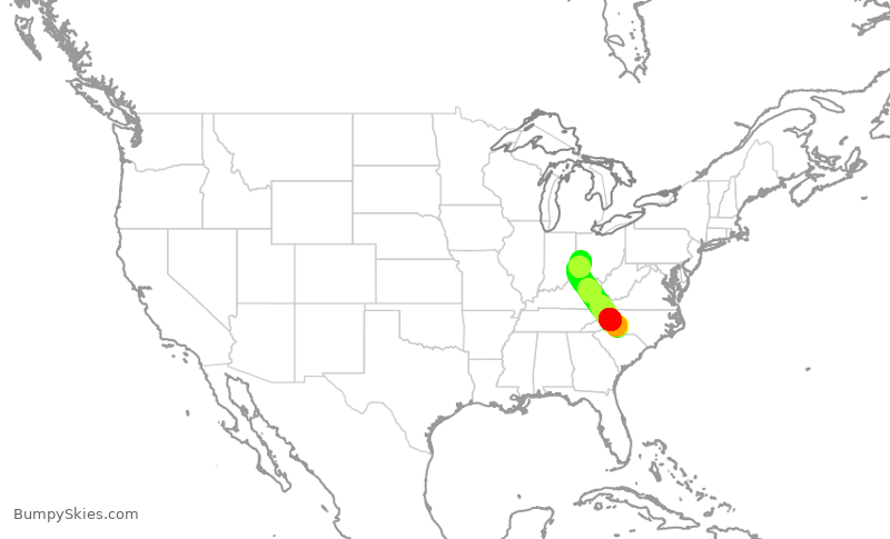 Turbulence forecast map for JIA5395, CLT to DAY