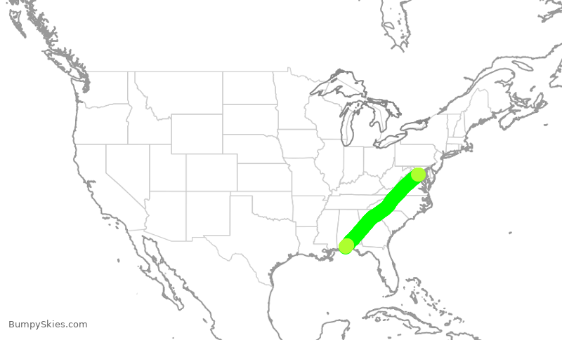Turbulence forecast map for JIA5395, DCA to PNS