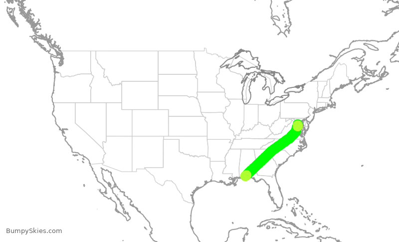 Turbulence forecast map for JIA5395, PNS to DCA