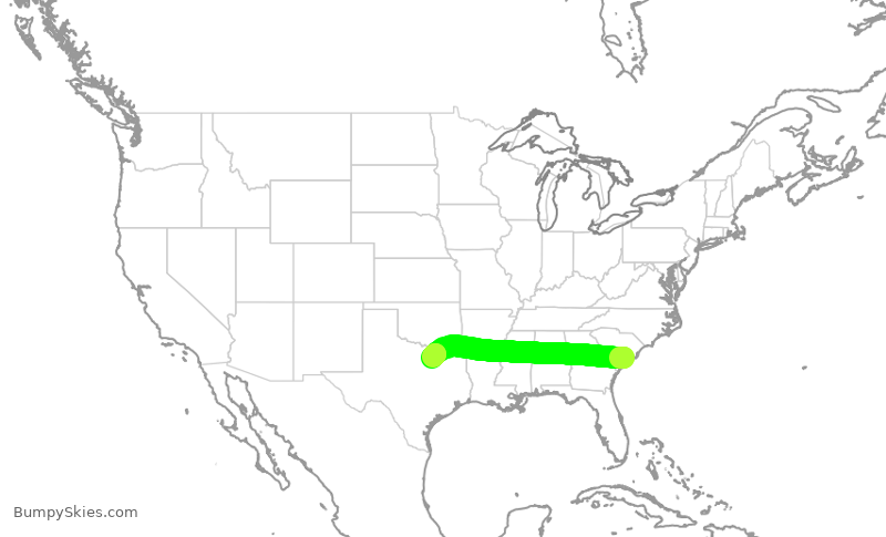 Turbulence forecast map for JIA5396, CHS to DFW